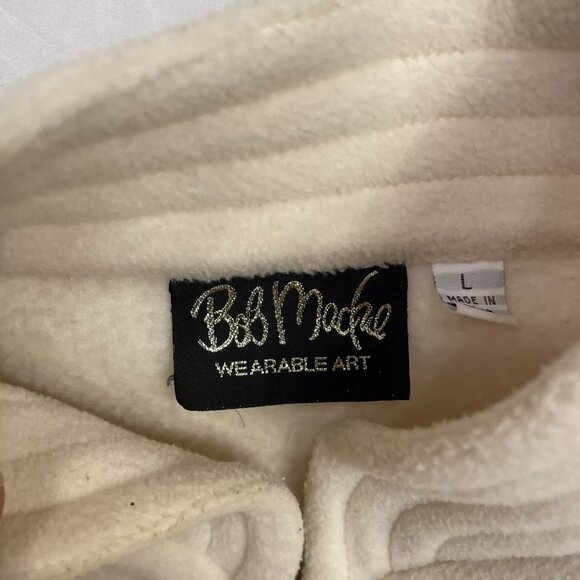 Bob Mackie Wearable Art Jacket Size L Embroidered Floral Full Zip Fleece Cream - Picture 6 of 14